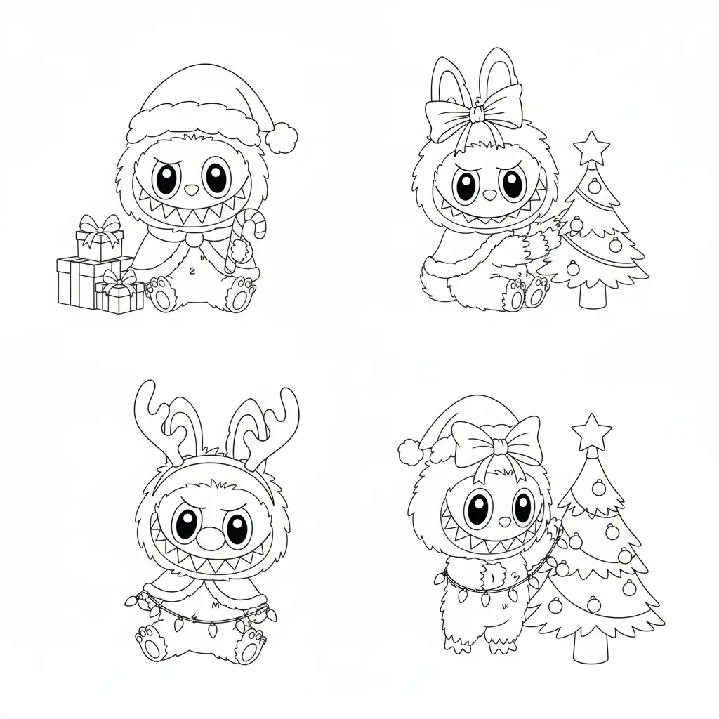 Labubu de Navidad de niño para colorear para imprimir