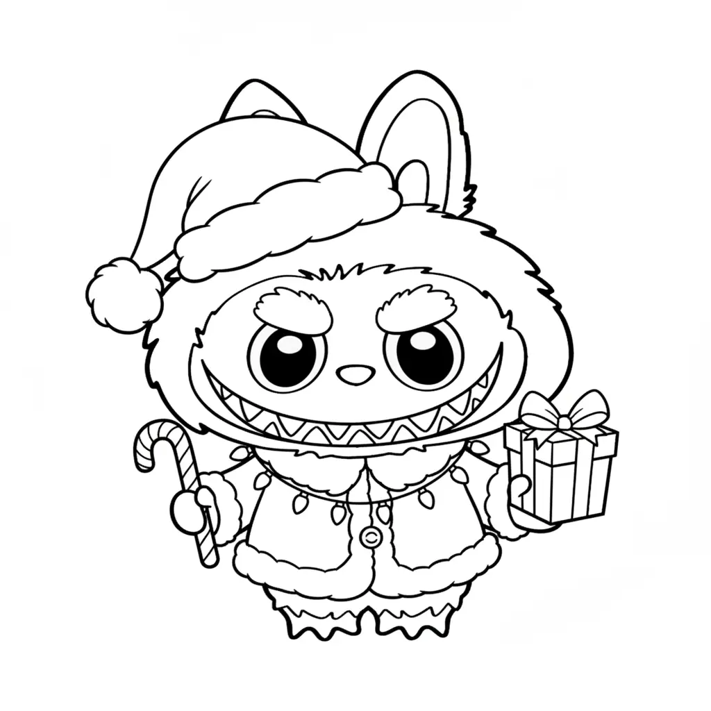 Labubu de Navidad para colorear para imprimir para niño de 4 años