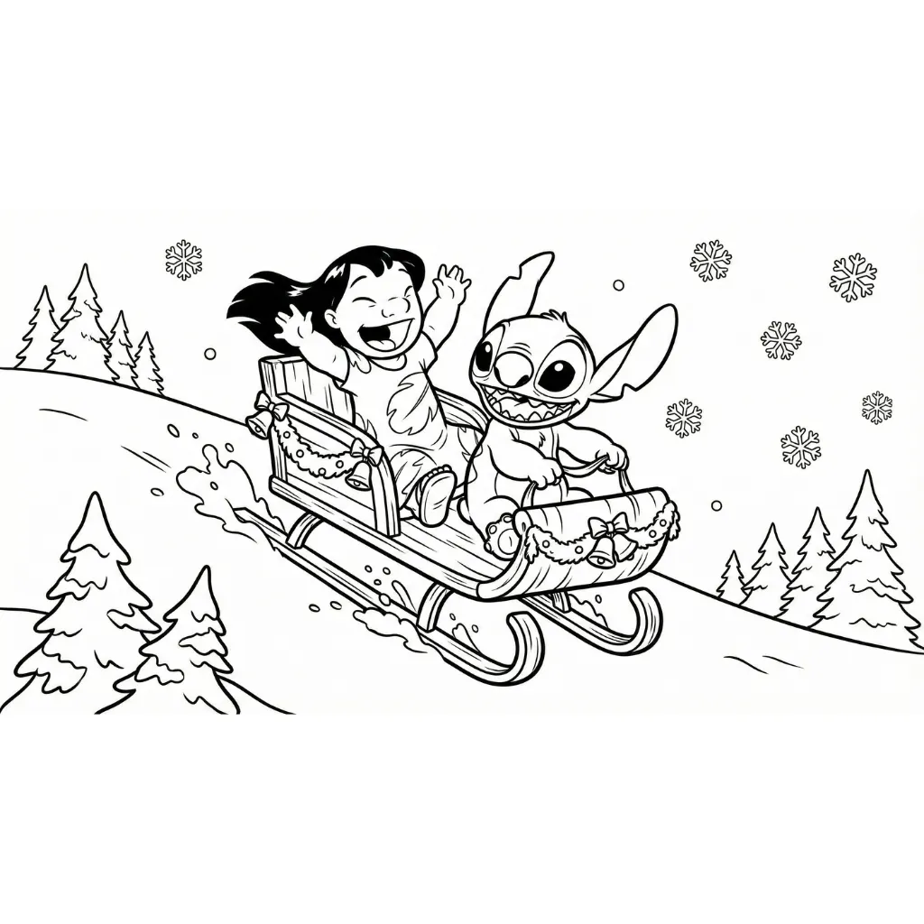 Lilo y Stitch de Navidad 13 para colorear para niño de 5 años