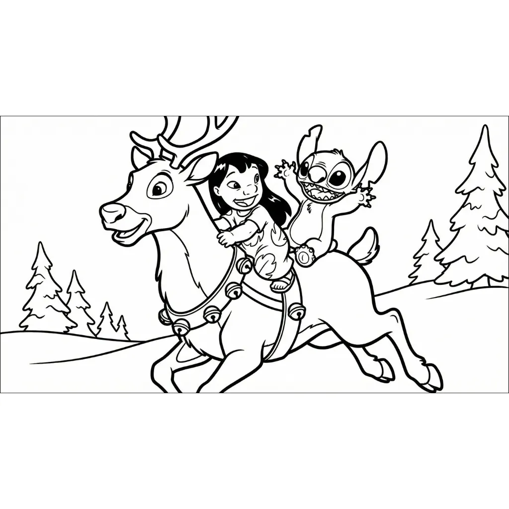 Lilo y Stitch de Navidad 16 para colorear para imprimir pdf gratis