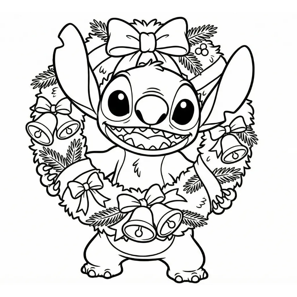 Lilo y Stitch de Navidad 19 para colorear para imprimir para niño de 4 años