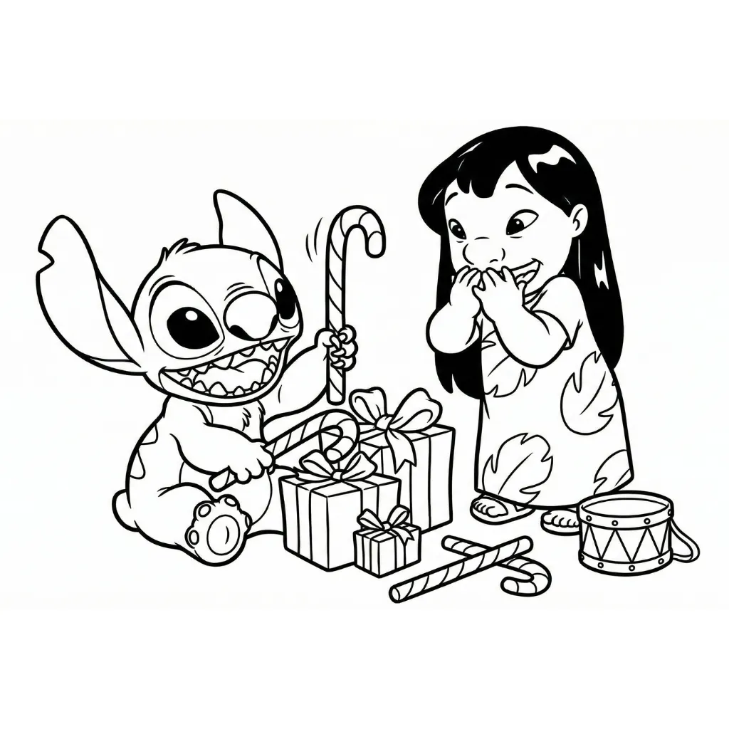 Lilo y Stitch de Navidad 20 para colorear para imprimir gratis