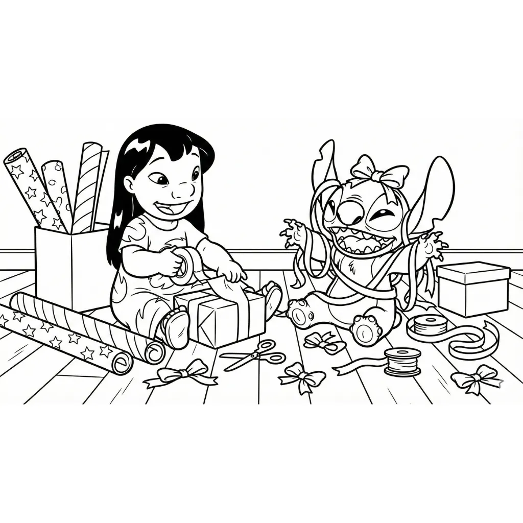 Lilo y Stitch de Navidad 4 para colorear para imprimir para niño de 8 años
