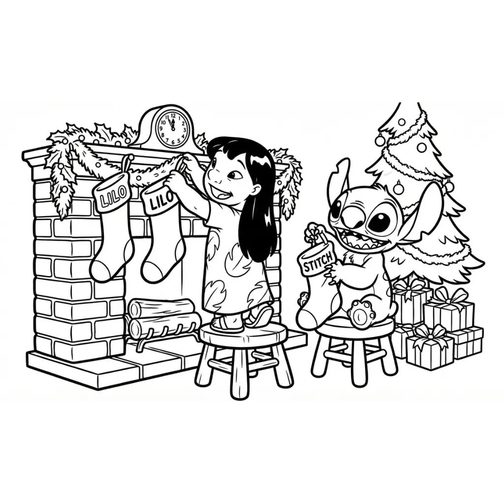 Lilo y Stitch de Navidad 5 para colorear para niño