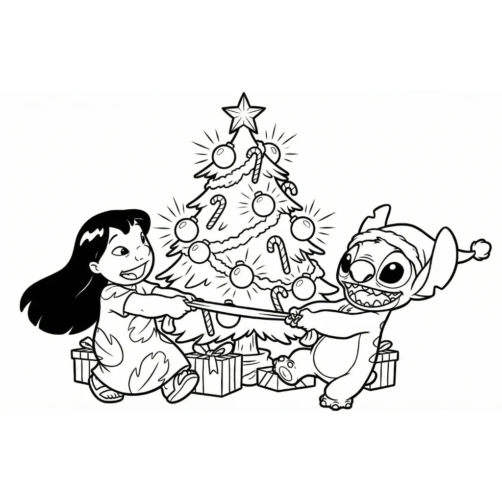 Lilo y Stitch de Navidad 7 para colorear para imprimir