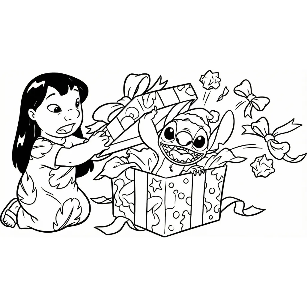 imprimir Lilo y Stitch de Navidad 8 para colorear