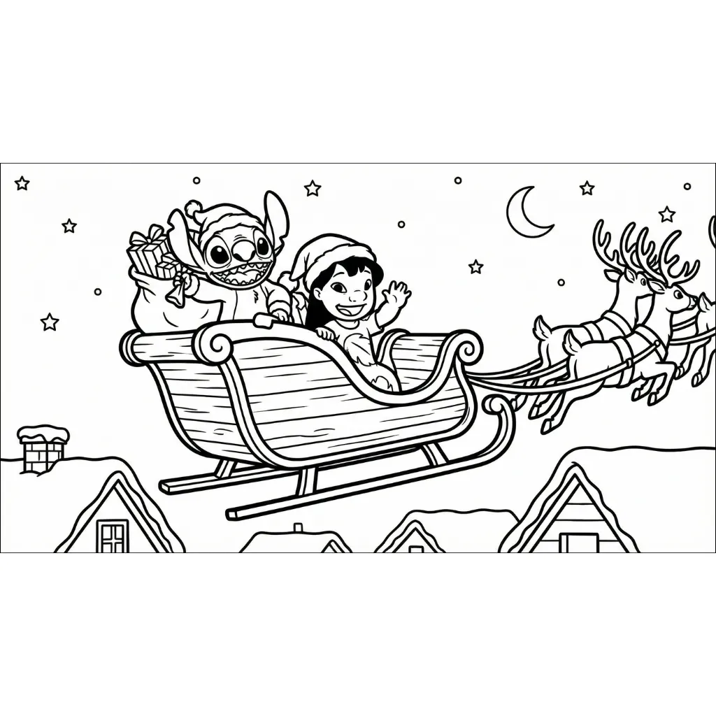 Lilo y Stitch de Navidad 9 para colorear y dibujo para imprimir