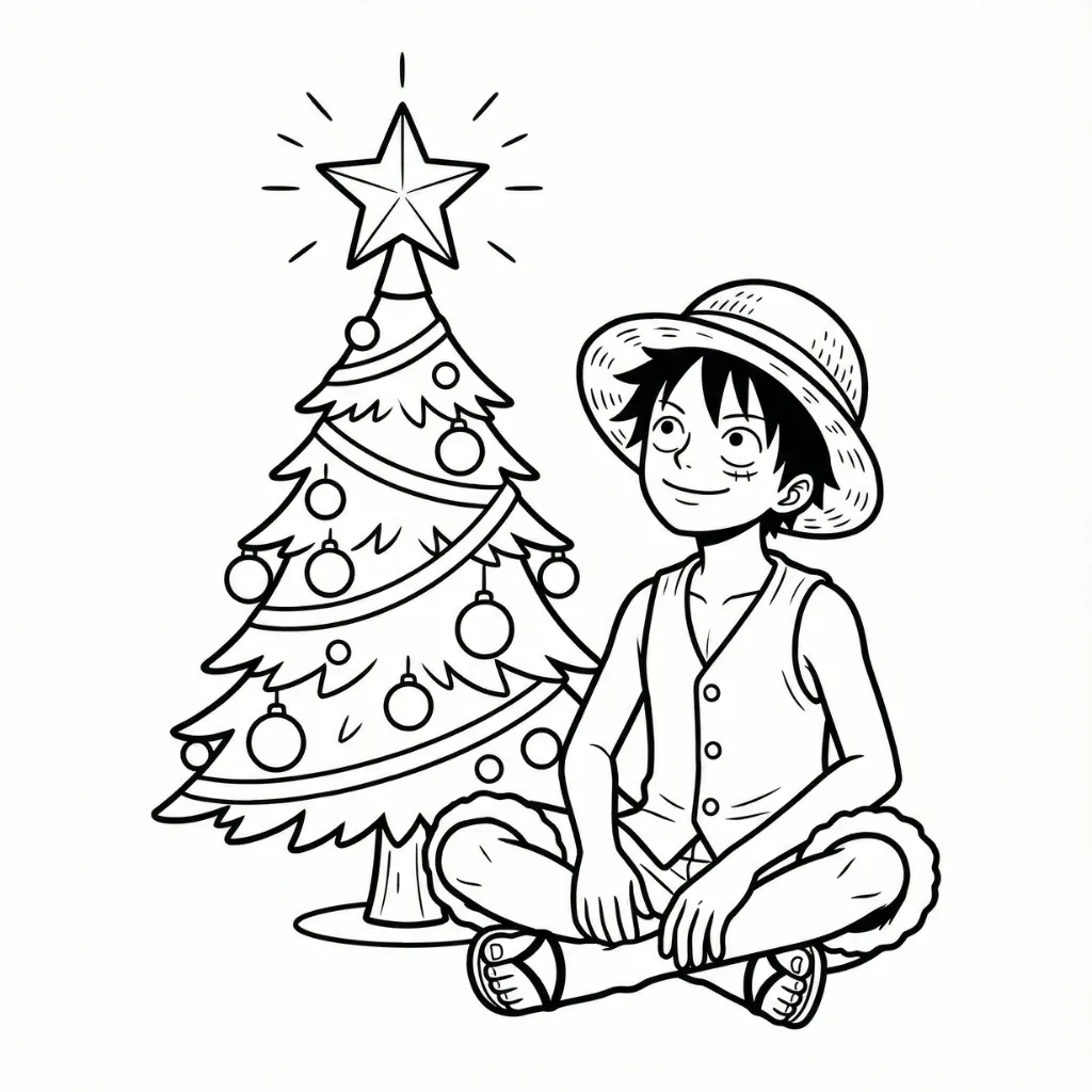Luffy de Navidad 1 para dibujar en línea