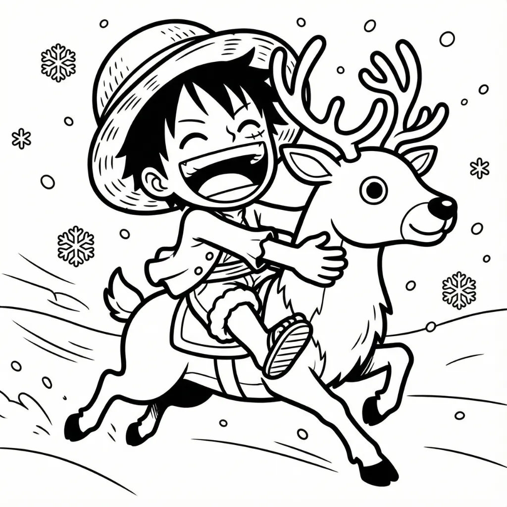 Luffy de Navidad 10 para colorear gratis para niños