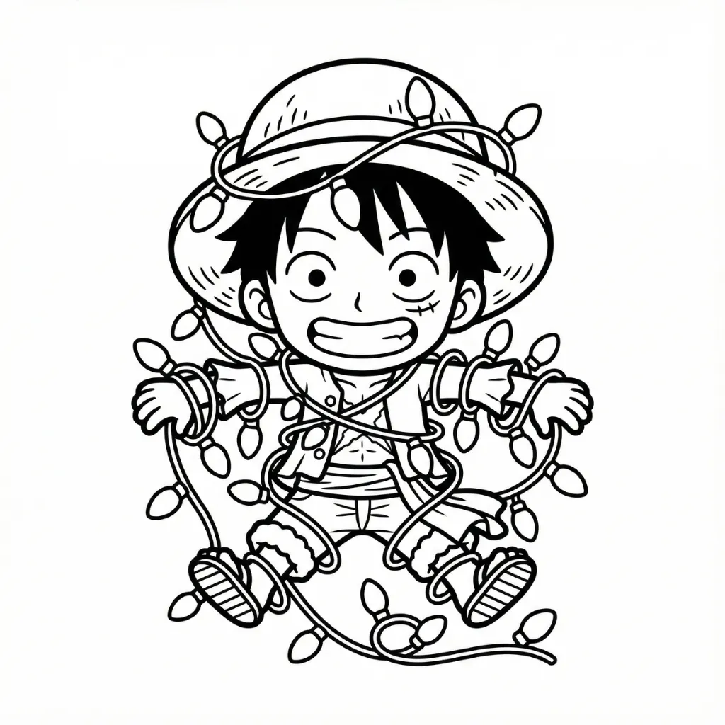 Luffy de Navidad 11 para colorear para imprimir kawaii