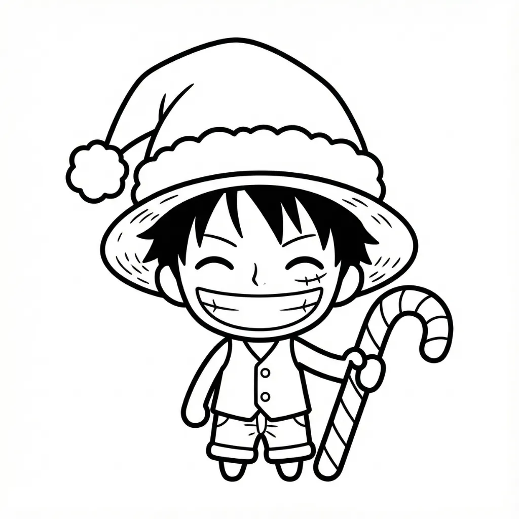Luffy de Navidad 14 para colorear para niño de 3 años