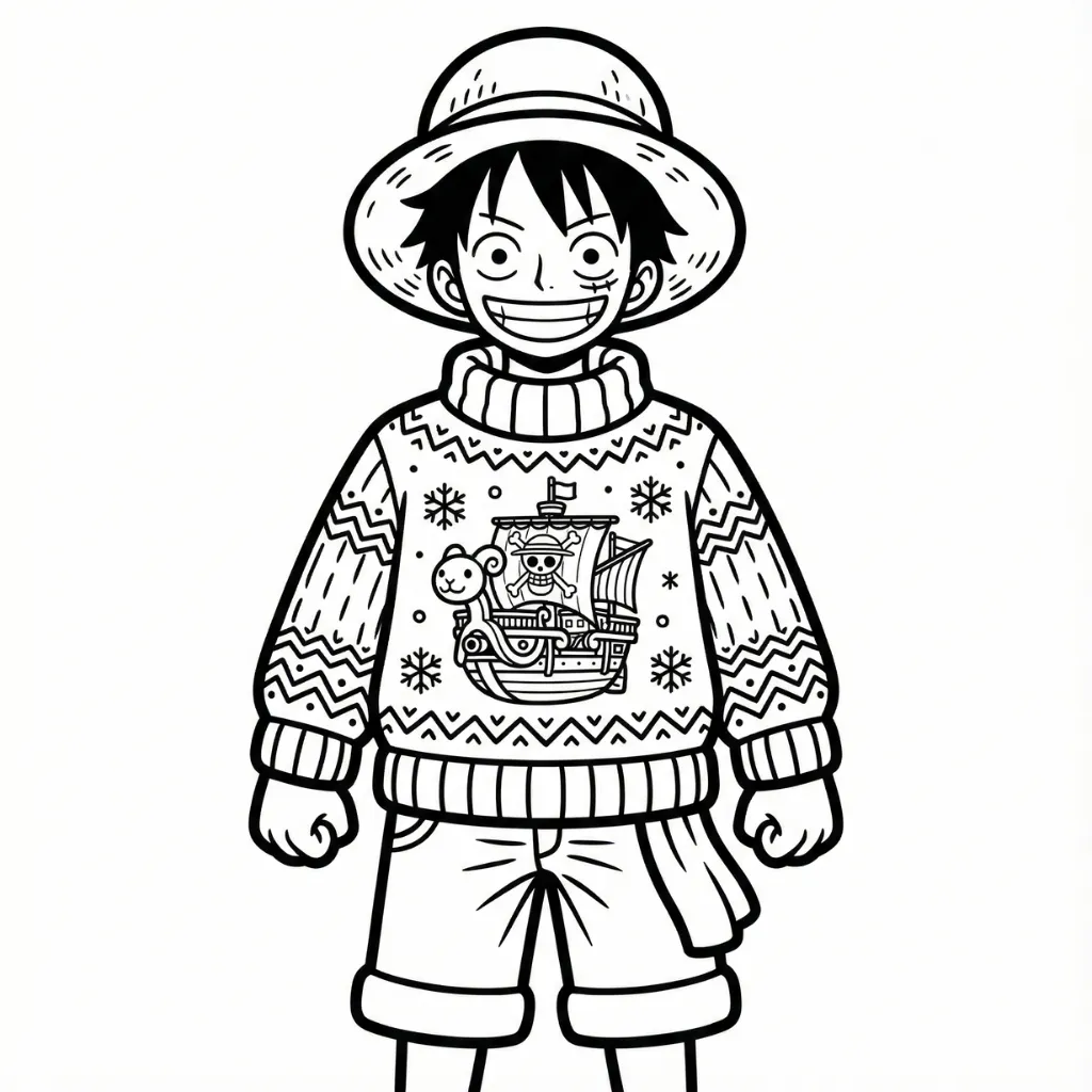 Luffy de Navidad 17 para colorear para niño para imprimir