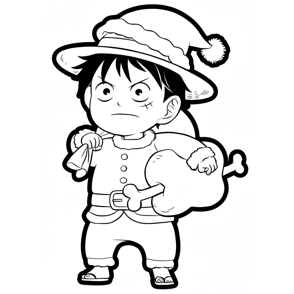 Luffy de Navidad 20 para colorear gratis en línea