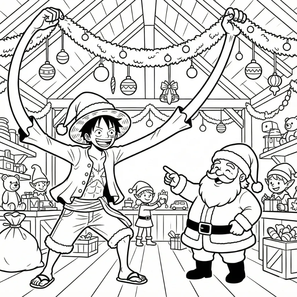 Luffy de Navidad 5 para dibujar en línea