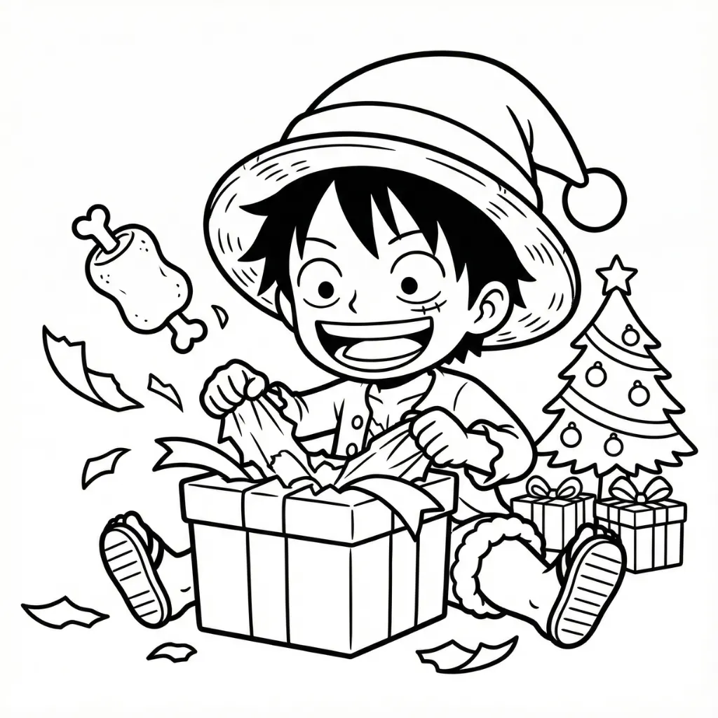 Luffy de Navidad 6 para colorear para imprimir pdf gratis