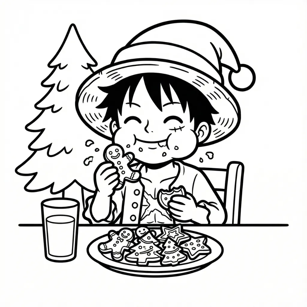 imprimir Luffy de Navidad 8 para colorear gratis