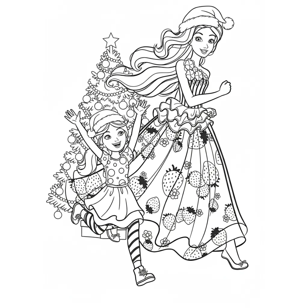 Barbie de Navidad 12 para colorear para niño de 5 años