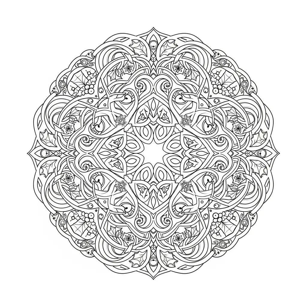 imprimir Mandala Navidad para colorear para niño