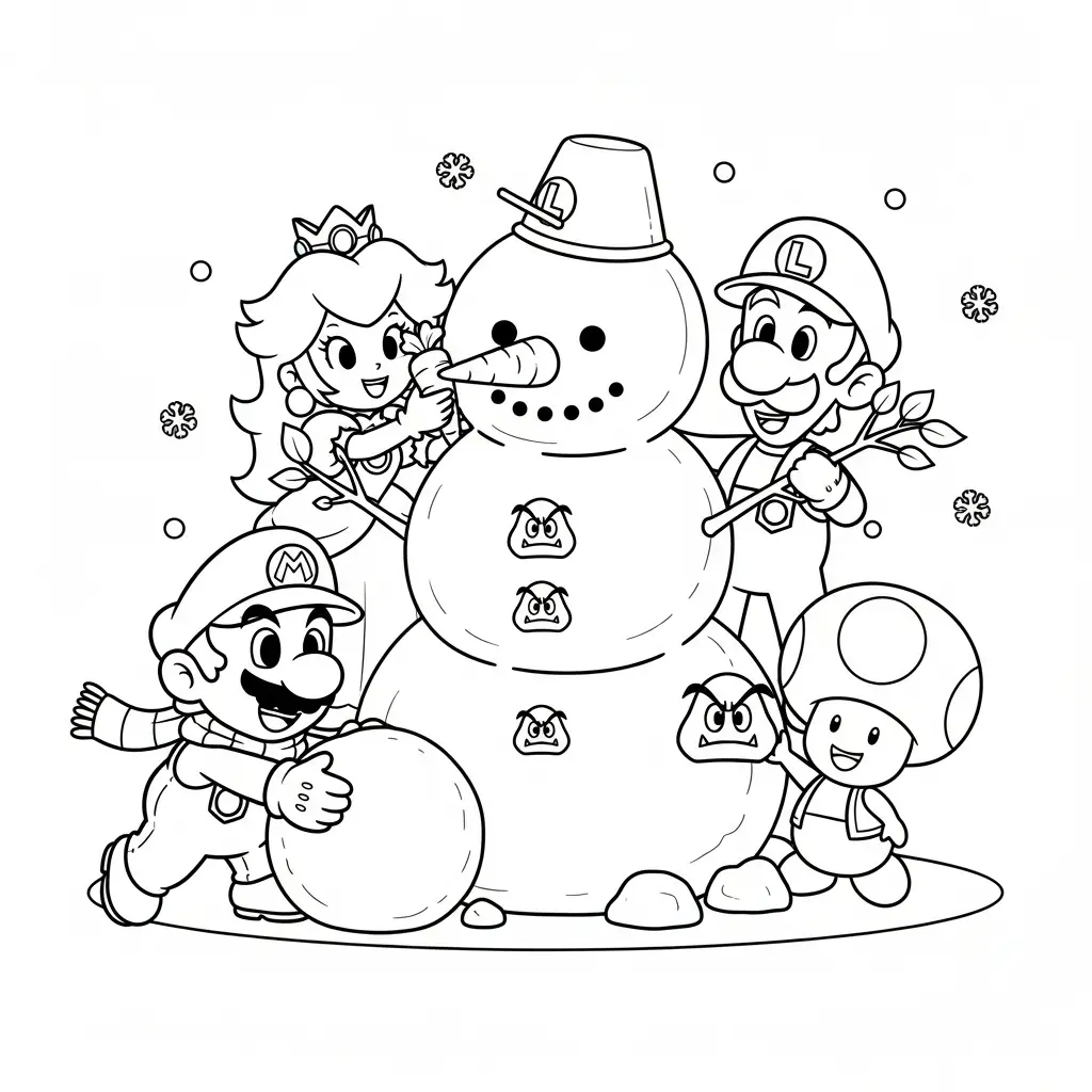 Mario de Navidad para colorear para imprimir para niño de 4 años