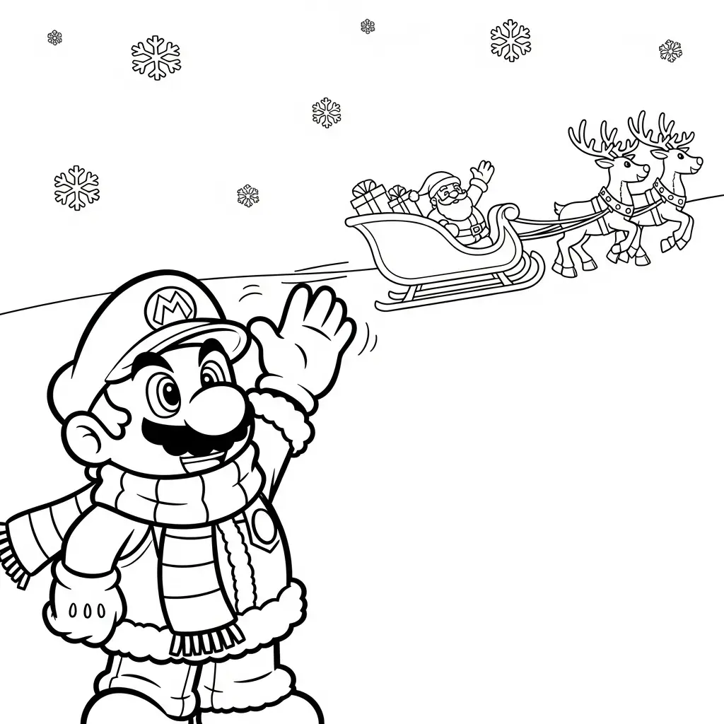 Mario de Navidad para colorear para imprimir a4