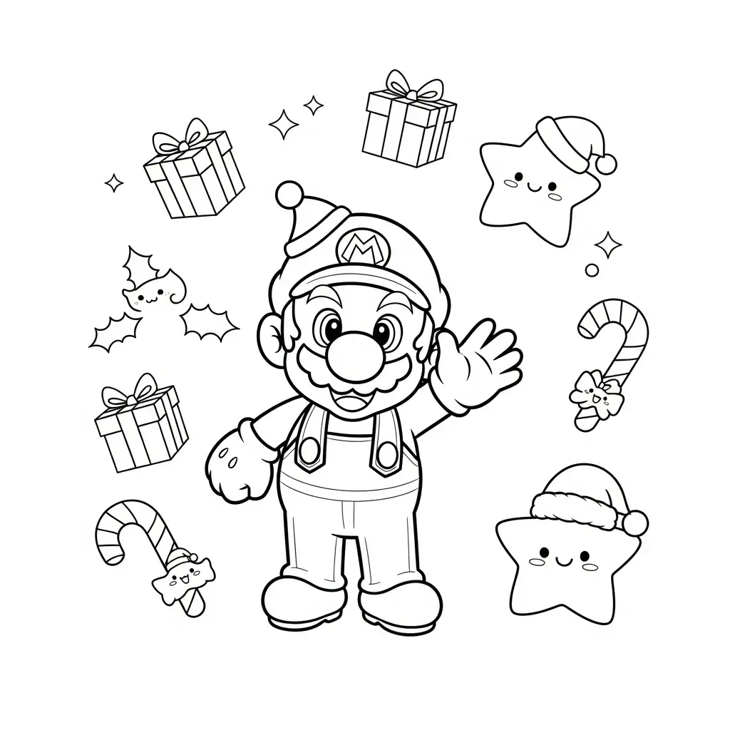 Mario de Navidad para colorear para imprimir para niño de 6 años