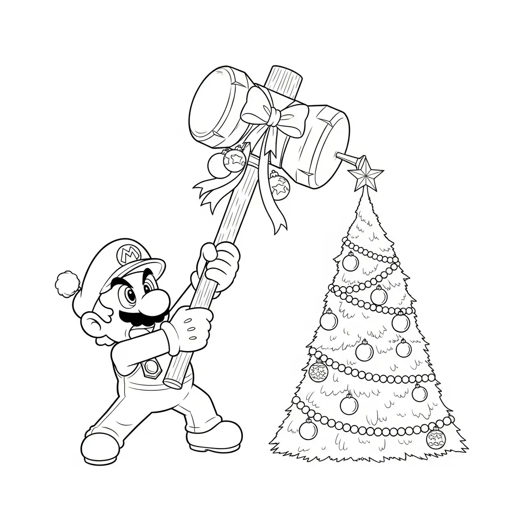 Mario de Navidad para colorear para imprimir para niño de 10 años