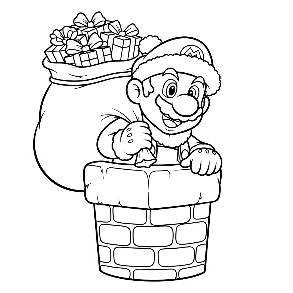 Mario de Navidad para colorear gratis para imprimir 1