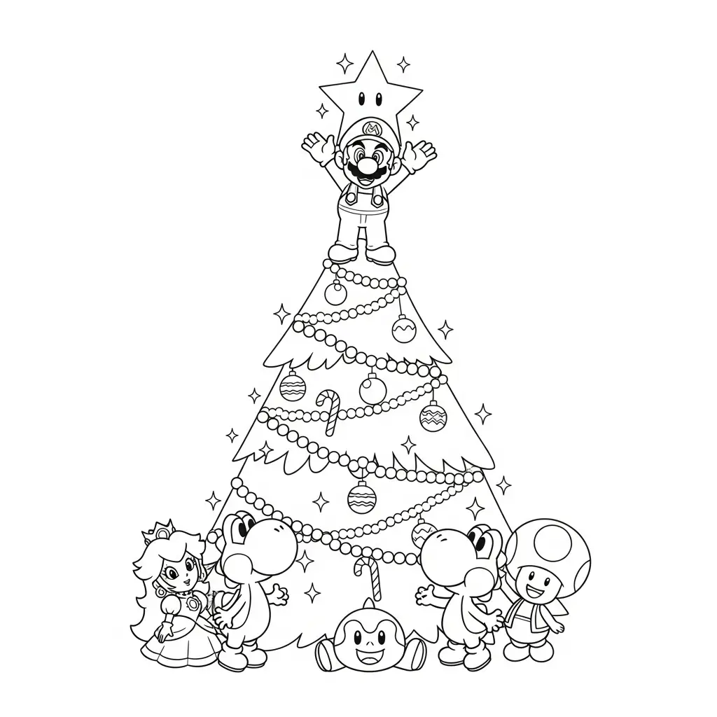 Mario de Navidad para colorear para imprimir gratis