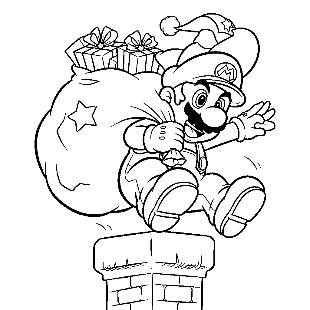 Mario de Navidad para colorear y recortar para imprimir