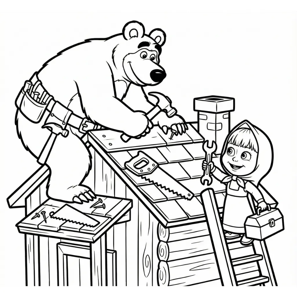 Masha y el Oso 1 para colorear para imprimir para niño de 6 años