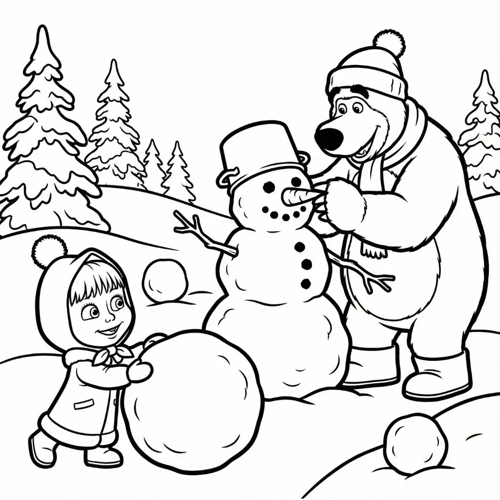 Masha y el Oso 11 para colorear para niños para imprimir