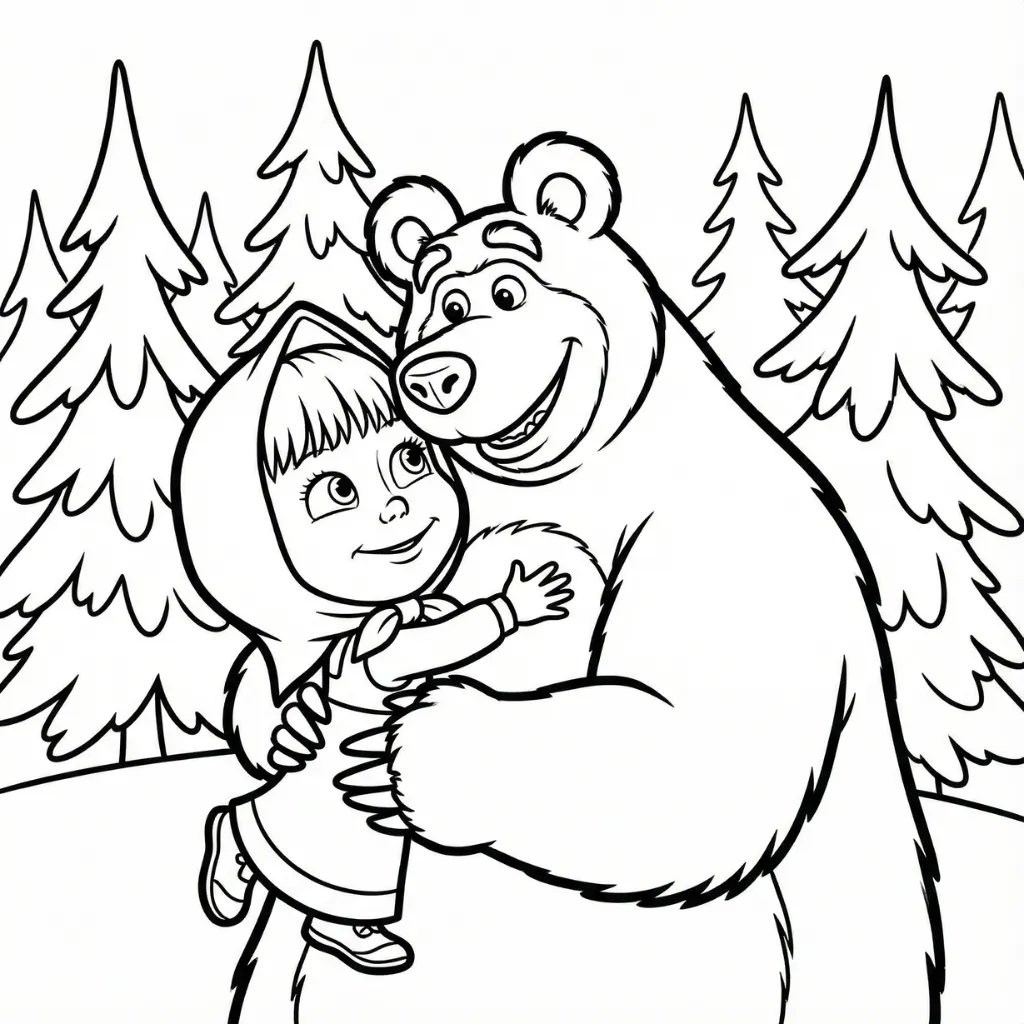 Masha y el Oso 14 para colorear para niños para descargar