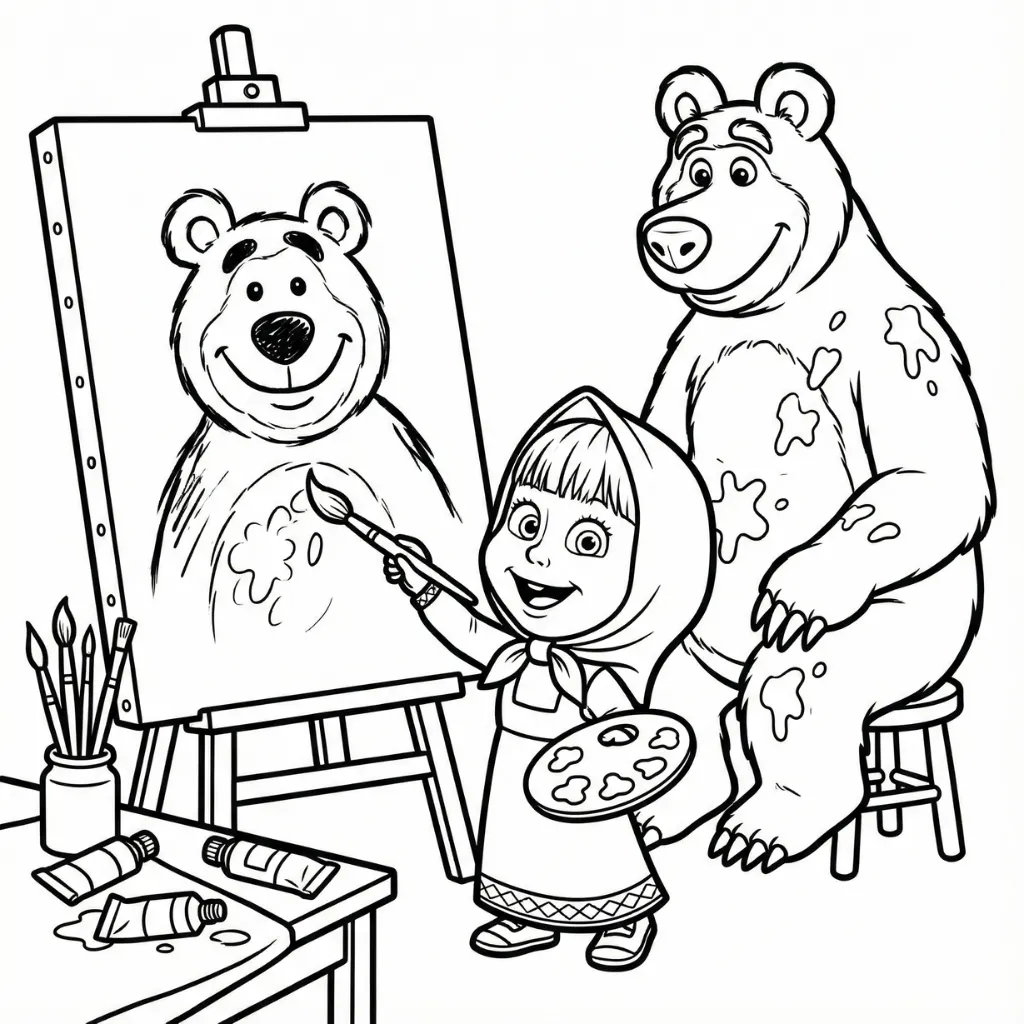 Masha y el Oso 3 para colorear para imprimir