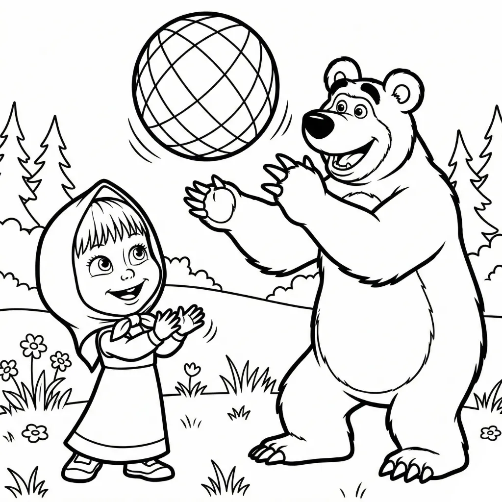 Masha y el Oso 5 para colorear para descargar