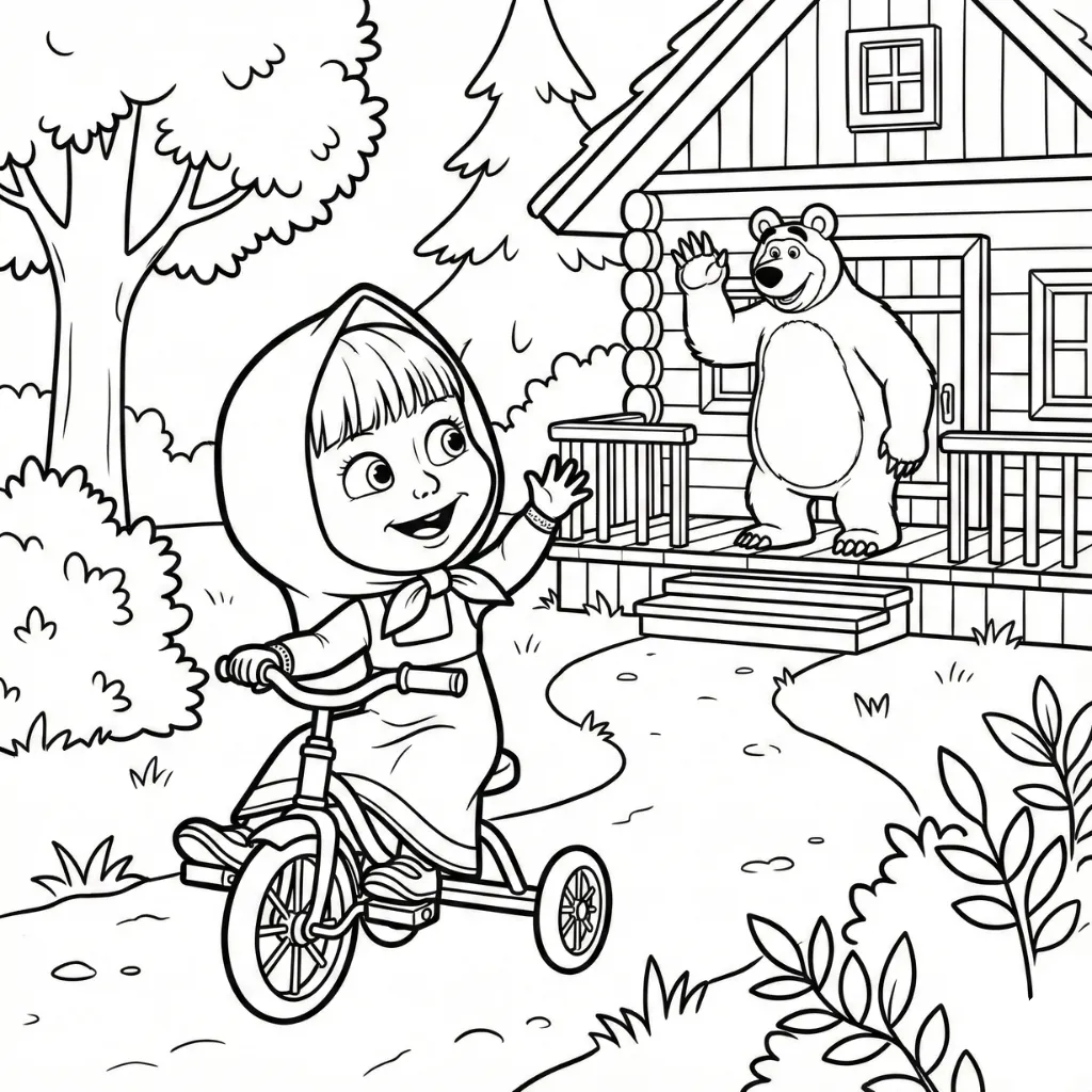 Masha y el Oso 8 de niño para colorear para imprimir