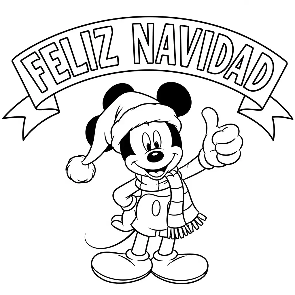 Mickey Mouse de Navidad para colorear para niños para descargar