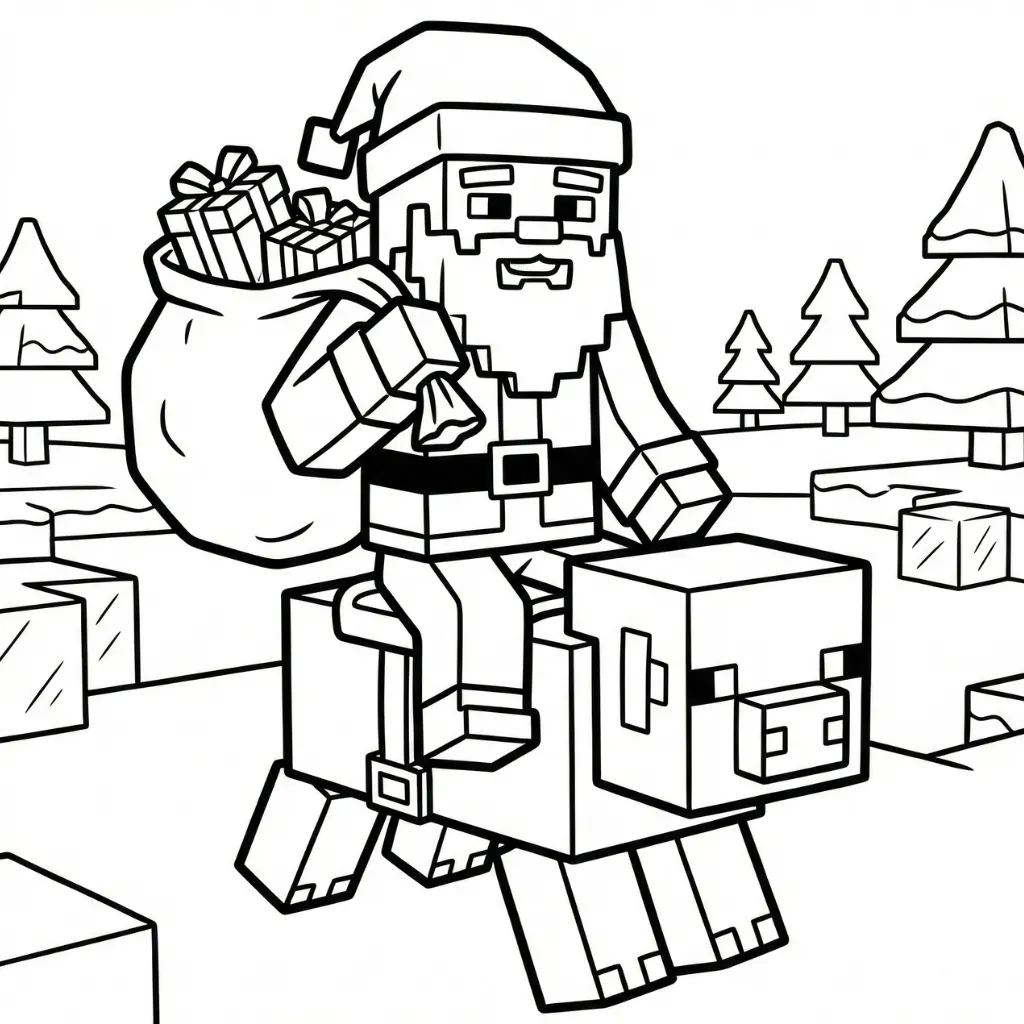 imagen para colorear Minecraft de Navidad 14 niño