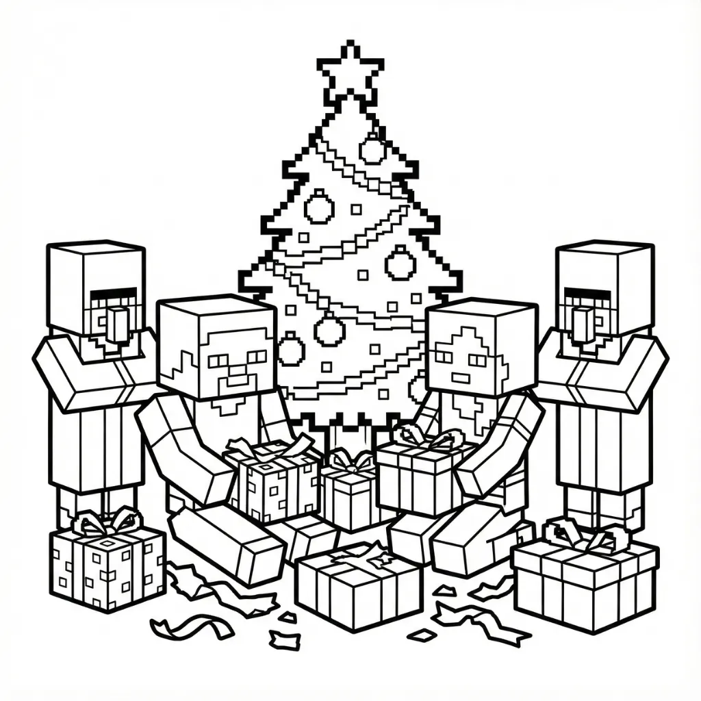 Minecraft de Navidad 3 para colorear y recortar para imprimir gratis