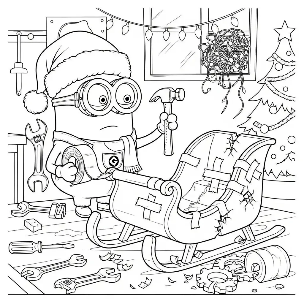Minion de Navidad para colorear para imprimir para niño de 9 años 3