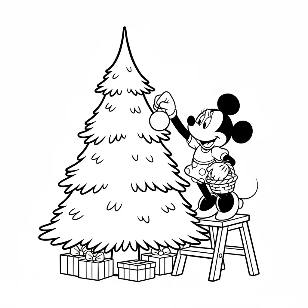 Minnie Mouse de Navidad para colorear y recortar para imprimir gratis