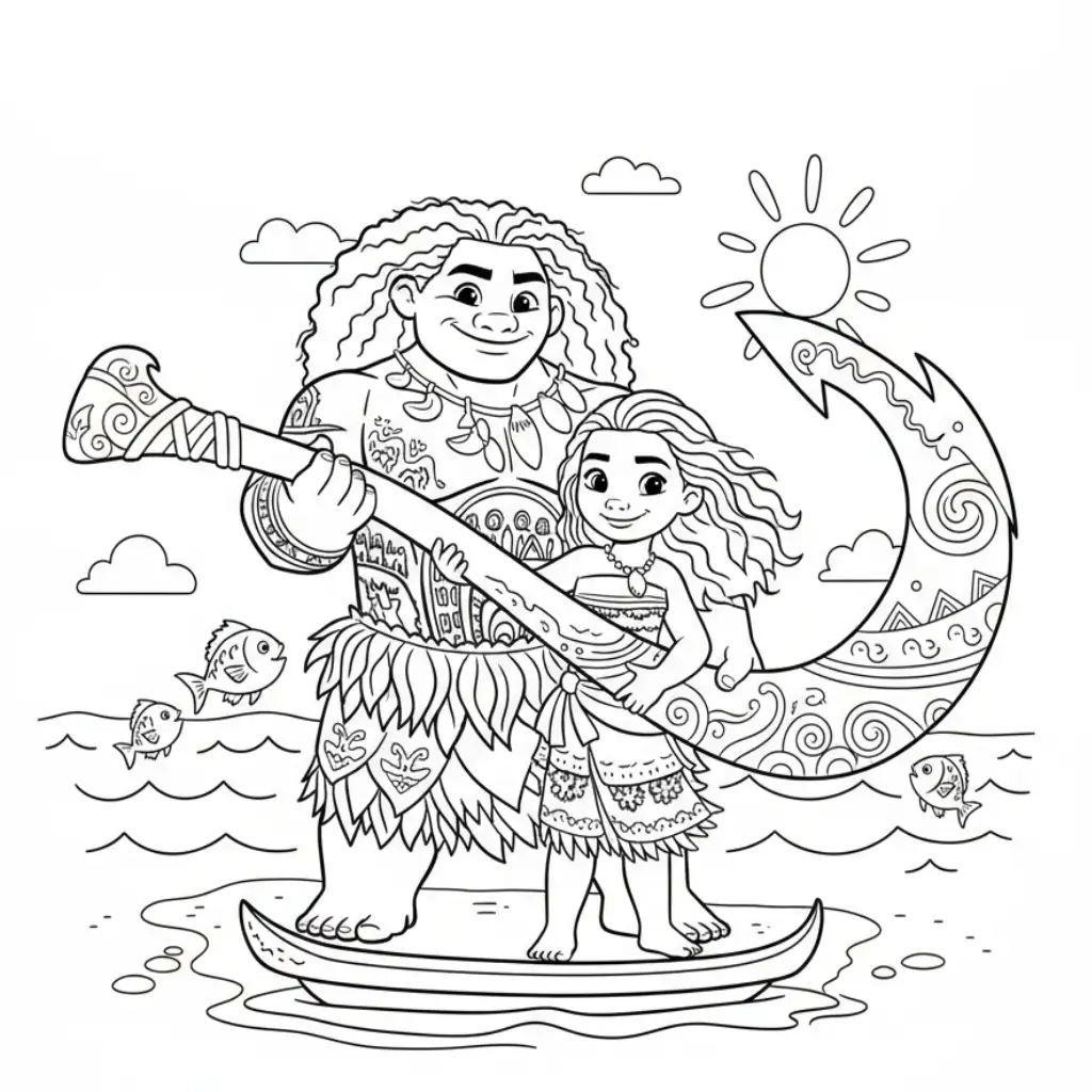 Moana para colorear educativo para niño 1