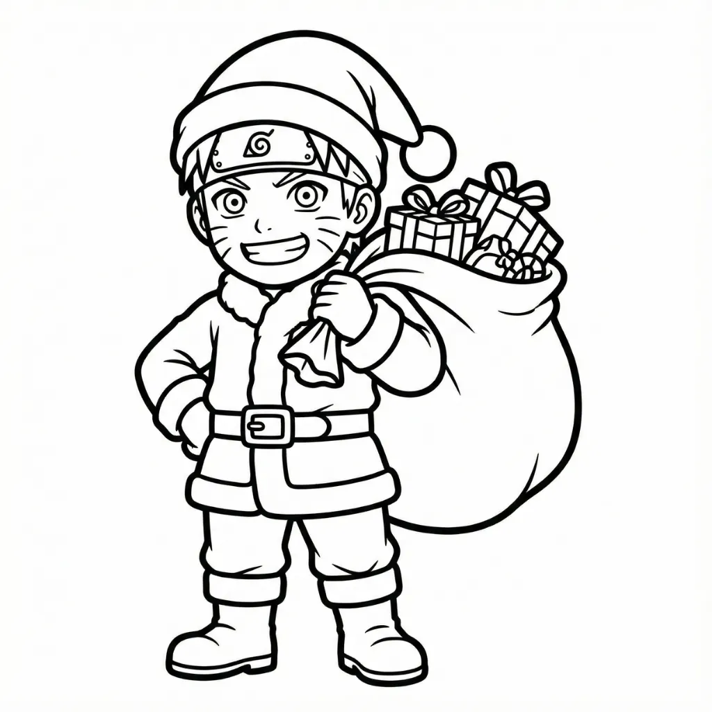 Naruto de Navidad 10 para colorear para niños para imprimir