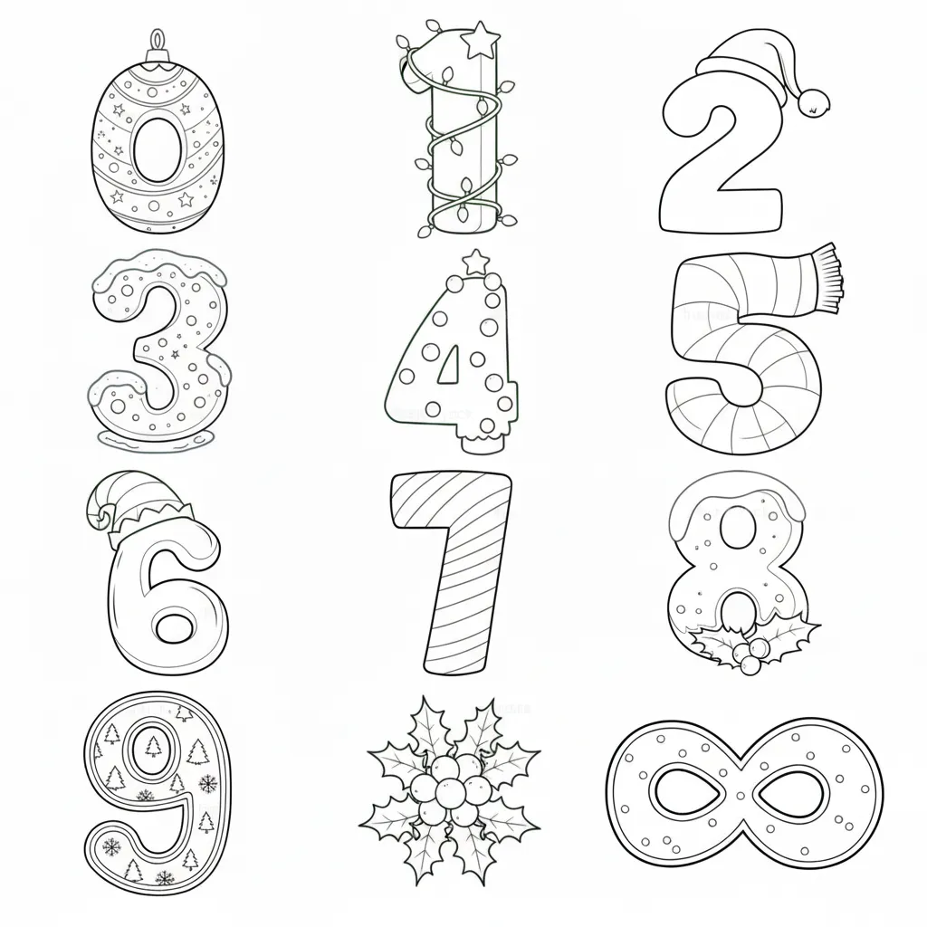 Número de Navidad 20 para colorear para niño para imprimir