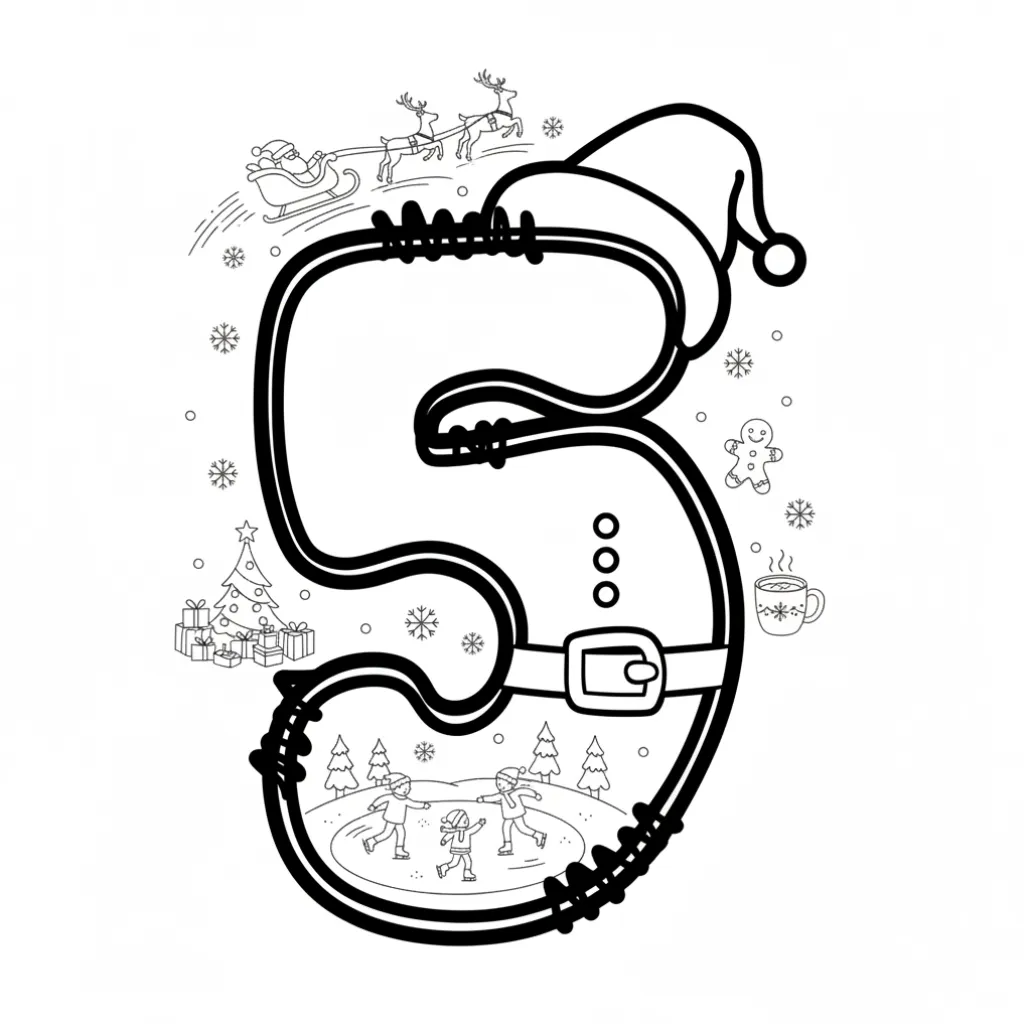 Número de Navidad 3 para colorear para imprimir para niño de 3 años