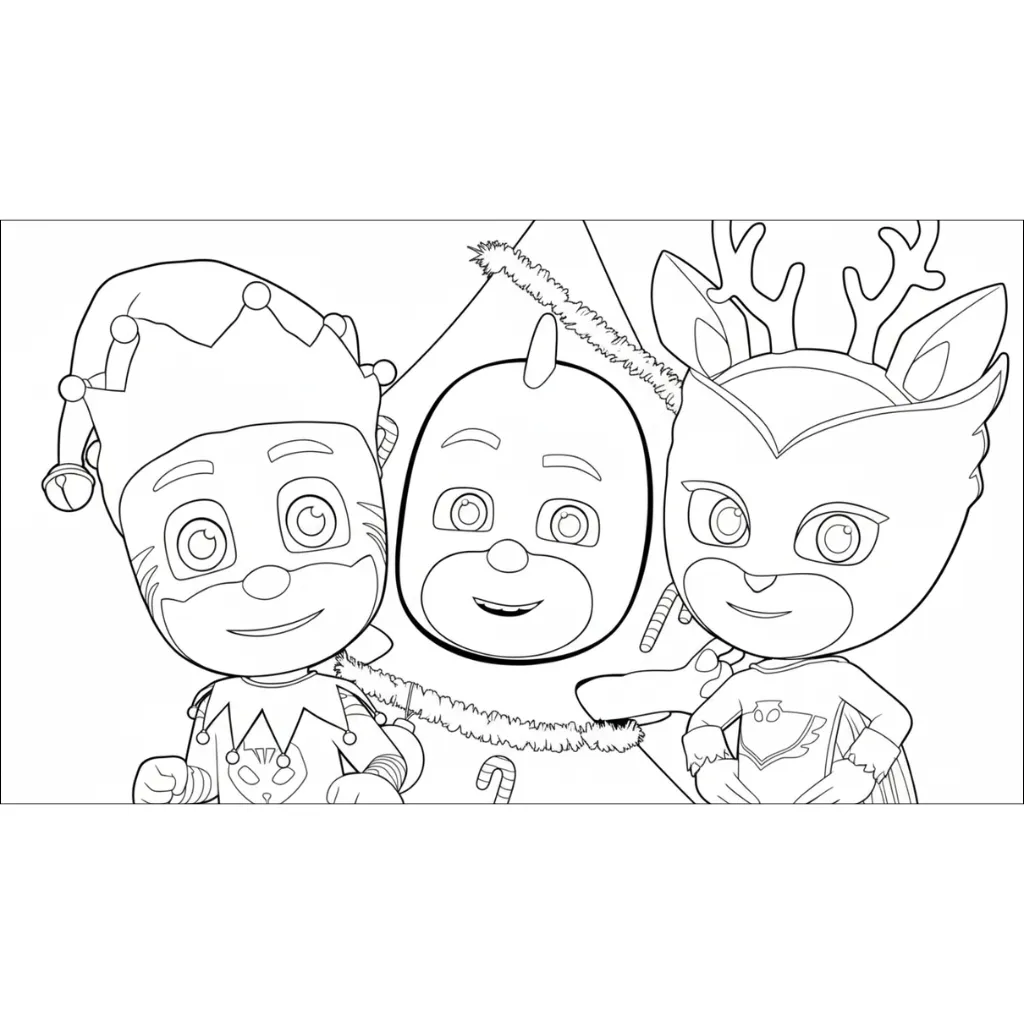 PJ Masks de Navidad 15 para colorear para imprimir pdf gratis