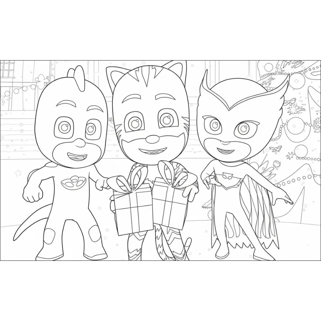 PJ Masks de Navidad 16 para colorear para imprimir para niño de 4 años