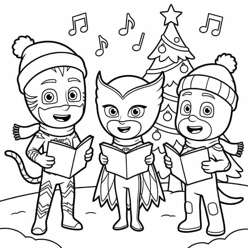 PJ Masks de Navidad 3 para colorear para imprimir pdf gratis
