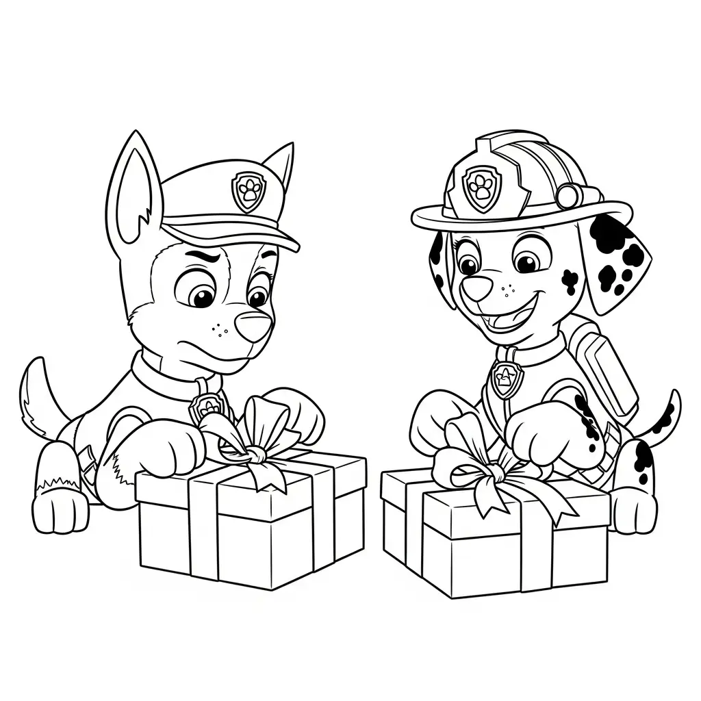 imagen para colorear Paw Patrol de Navidad niño