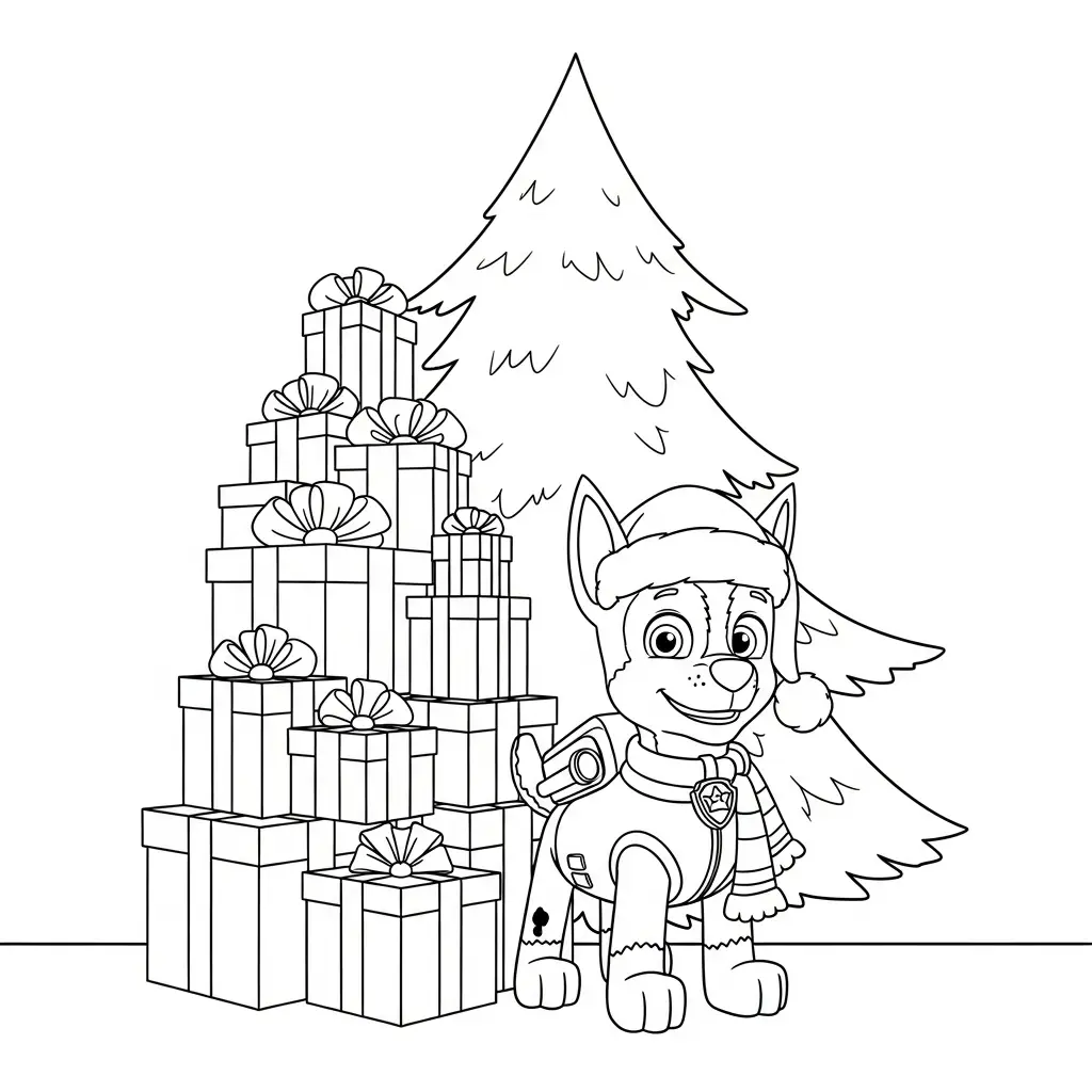 Paw Patrol de Navidad para colorear para imprimir para niño de 12 años