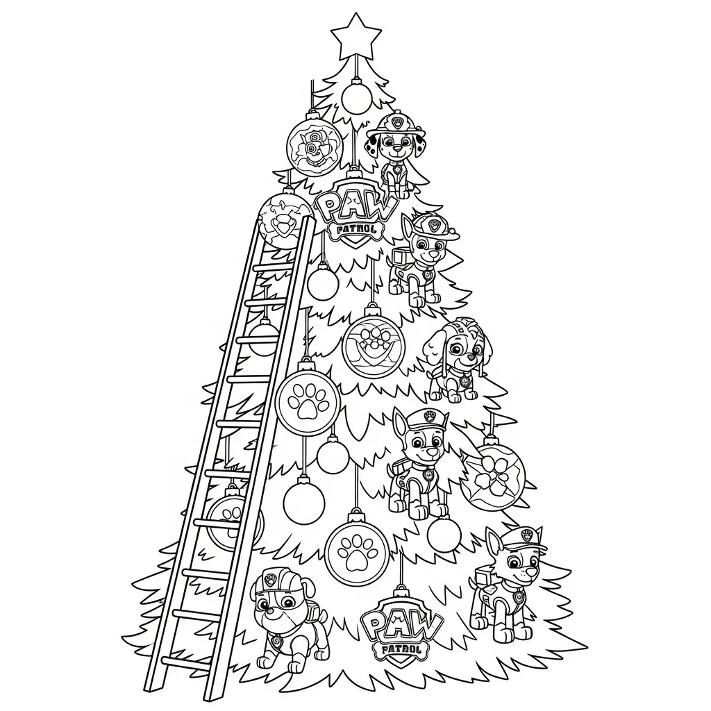 imagen de Paw Patrol de Navidad para colorear para niño
